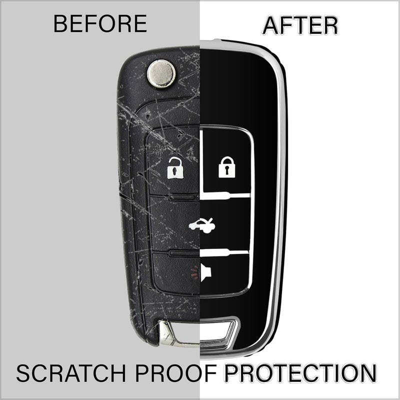 QBUC for Chevy Key Fob Cover With Keychain Chrome Trim Soft TPU Compatible with 2010-2019 Chevrolet Chevy Equinox Malibu Impala Cruze Sonic 4 Button(Chrome Trim Black) - Image 2